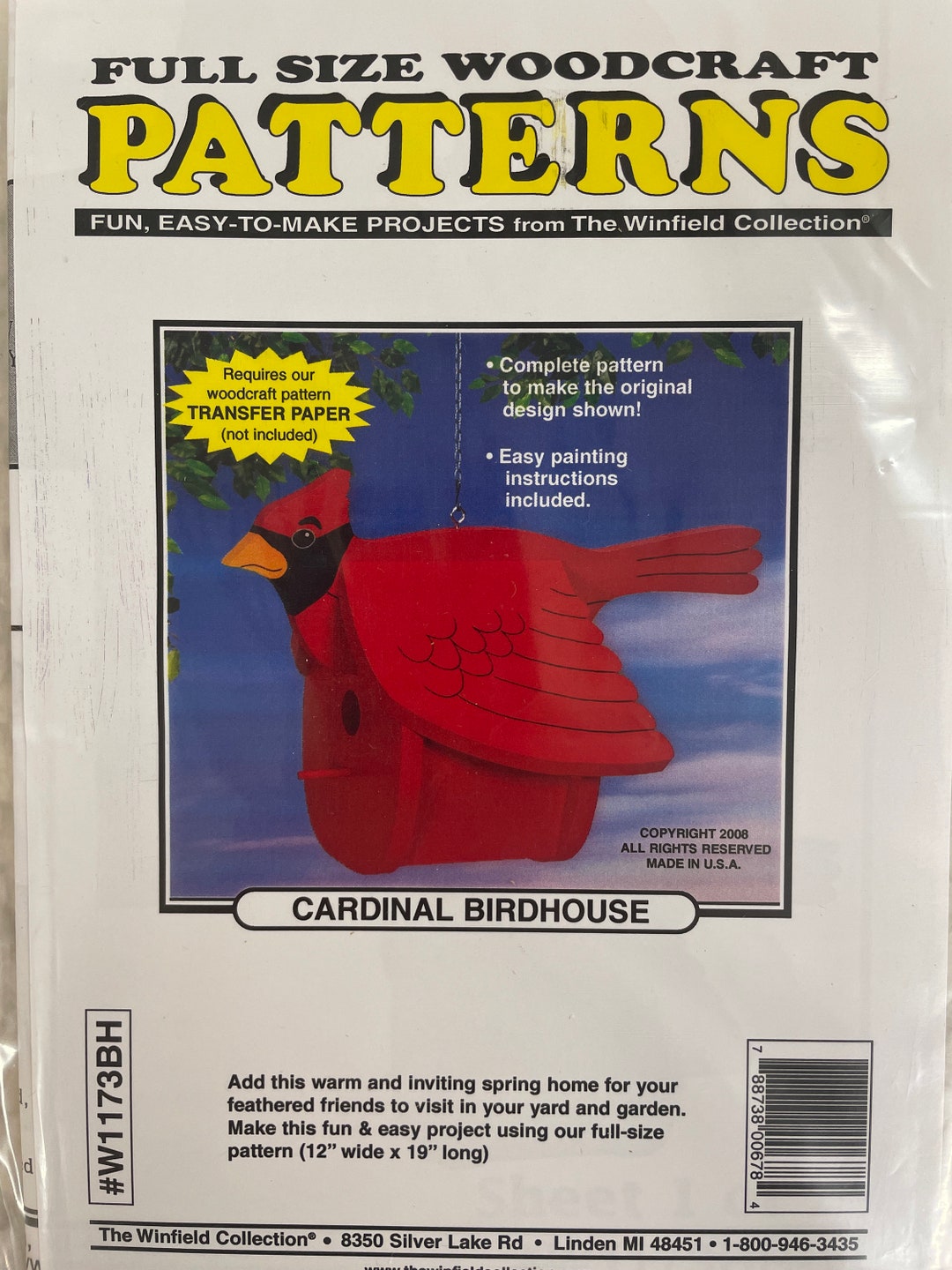 Cardinal Birdhouse Paper Pattern, Woodcraft Pattern, Winfield ...