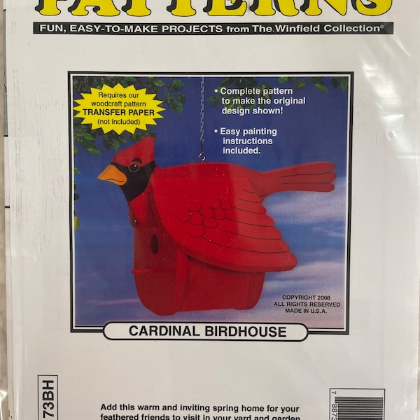 Cardinal Birdhouse Paper Pattern, Woodcraft Pattern, Winfield Collection, W1173BH, Easy 2 Make, Full Size Pattern, Birdhouse, Cardinal