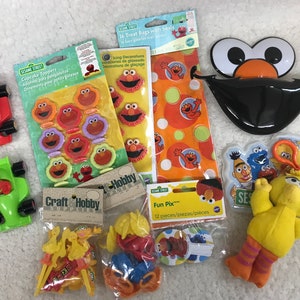 Buyer&#39;s choice, New and some Vintage Sesame Street party items, cake toppers, cupcake toppers, treat bags, rings, Cookie Monster, Elmo, Bird