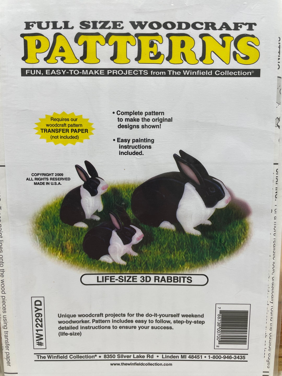 Lifesize 3D Rabbits Pattern, Woodcraft Pattern, Winfield Collection