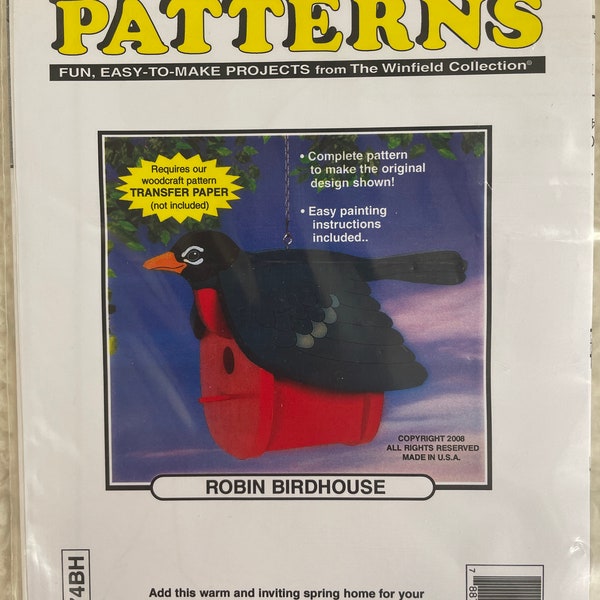 Robin Birdhouse Paper Pattern, Woodcraft Pattern, Winfield Collection, W1174BH, Easy 2 Make, Full Size Pattern, Birdhouse, Robin