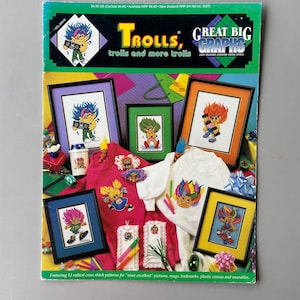 Trolls, trolls and more trolls, Vol 20018, Great Big Graphs, 1992, Counted Cross Stitch, Vintage but new, Troll cheerleader, rockstar.