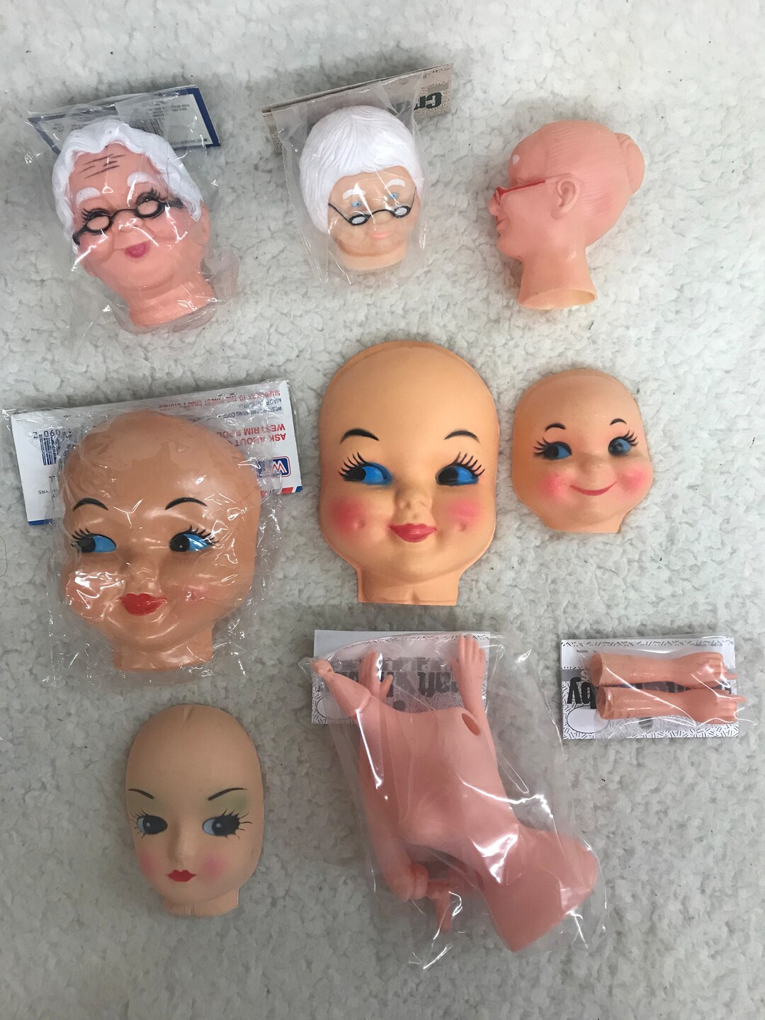 New Vintage Doll Parts. Westcraft/fibre Craft, Heads, Arms & Hands