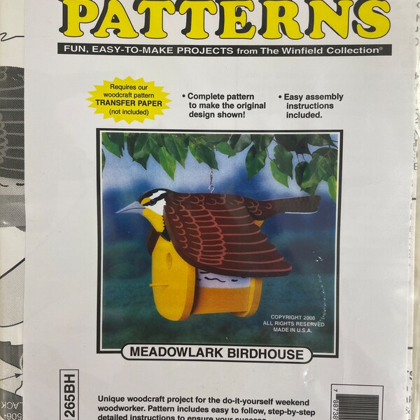 Meadowlark Birdhouse Paper Pattern, Woodcraft Pattern, Winfield Collection, W1265BH, Easy 2 Make, Full Size Pattern, Birdhouse, Meadowlark