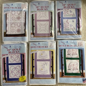 Buyer&#39;s Choice, Vintage but New, Discontinued Patterns, Jack Dempsey 18&quot; White Quilt Blocks, Item #732, Stamped Embroidery Quilt Blocks