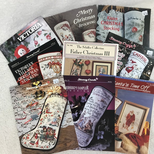 Buyer's Choice, NEW but Vintage Counted Cross Stitch Books, Christmas Stockings, Victorian, Kittens, Nativity, Roses, Angels, Santa, Beach