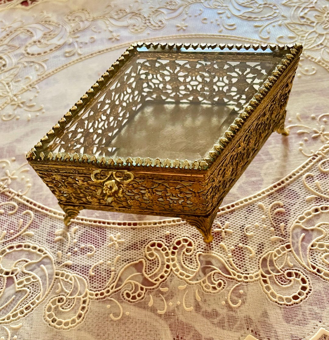 1970's Ormolu Extreme Triangular Jewel Case W. Beveled Glass Top - Etsy