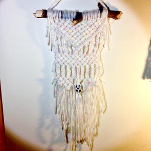 Macrame Wall Hanging - Wall Tapestry - Nursery - Baby Girl Room Decor - Found Objects - White - Polished Stones - Driftwood - Home Decor
