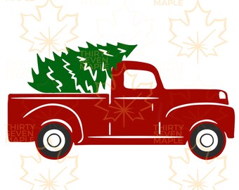 Red Truck With Tree Etsy