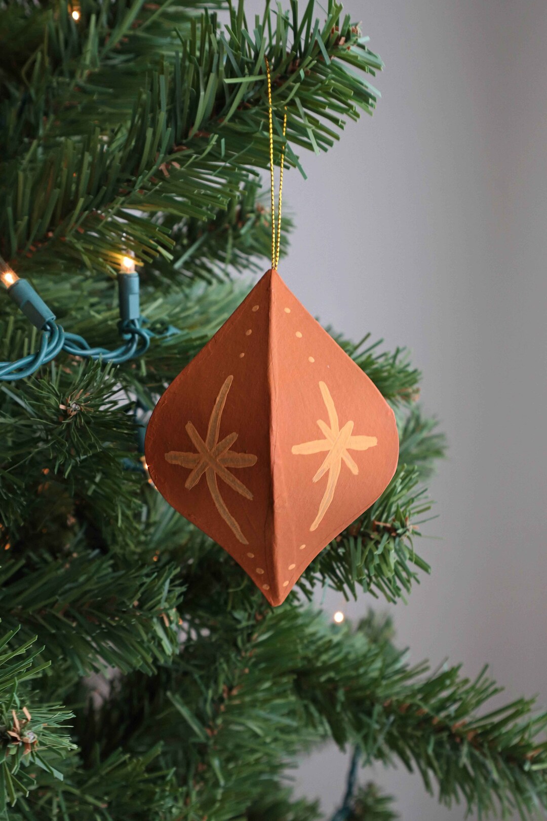 Handpainted Retro Style Paper Maché Star Christmas Ornamentorange Etsy