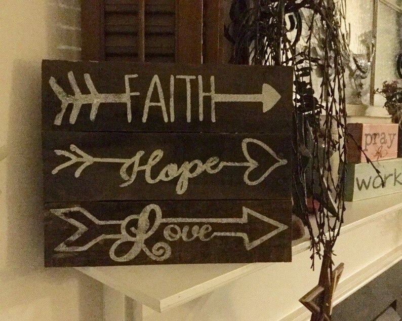 Faith Hope Love Hand painted pallet wood wall/mantle decor