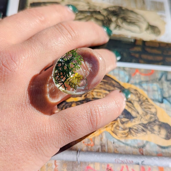 Preserved Moss Statement Ring Resin Ring Moss Ring Nature Ring