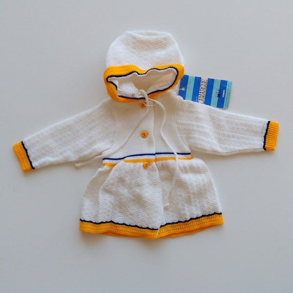 Vintage süße Jacke Kleidung Baby Mädchen Neugeborene Die sechziger Jahre gestrickte Kleidung neu aus alten Lagerbeständen Kleidung für Baby oder Outfit wiedergeborene Puppe