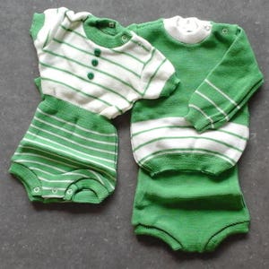 60's vintage new from deadstock knitted baby set babyromper 2 piece suit twins boy or girls gift babyshower twi expecting mom babyclothes