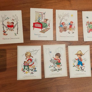 Carine cartoline d'auguri vintage anni '60 per inviare un biglietto di auguri di compleanno a un adorabile bambino/ragazza, set da 7 cartoline di compleanno vuote per bambini anni '60, vintage anni '60