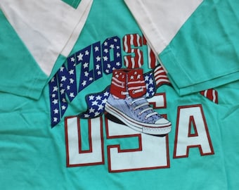 vintage from the 80&#39;s new old stock cotton ironing free thick quality usa print baseball  sports jumper tee shirt boy girl new rubber print