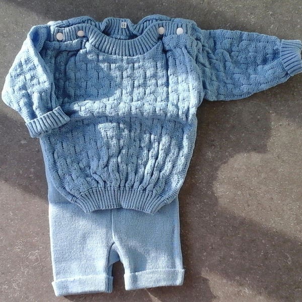 vintage 70's knitted clothing  2 piece suit babyboy outfit reborn baby boysclothing nostalgic babyfashion miniman culotte sweater babyjumper