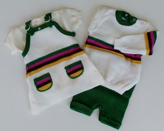 vintage retro 60s flower power pinafore jumper and suit twins boy girl set baby newborn 0-6 months reborn twins outfit clothes 60svintage