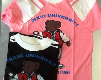 Real 1980&#39;s vintage Quality t shirts children all sizes bear print college style in cotton fabric girls boys tee shirts pink black sweater