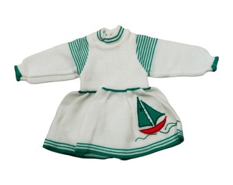 deadstock newborn baby dress brassiere tunique sailboat green knitwear mint 60s vintage