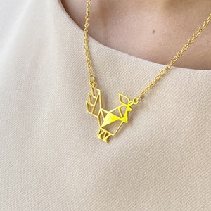 Geometric Chicken Necklace: Farm Charm Birthday Gift for Girls