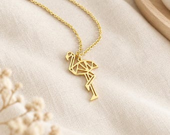Flamingo Necklace: Geometric Origami Bird Jewelry, Bird Lover Gift
