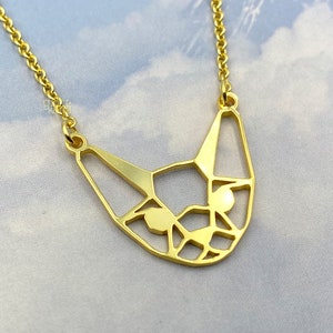 Devon Rex Cat Necklace: Geometric Cat Jewelry, Gold or Silver Plated Pet Memorial Gift