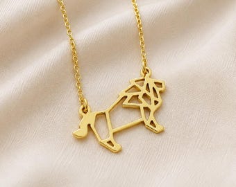 Collier Lion Origami : Bijou géométrique animalier à offrir