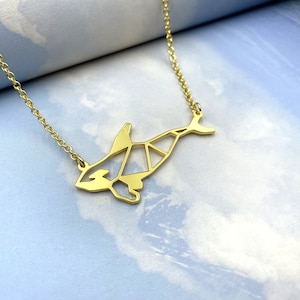 Orca Necklace, killer whale Jewelry, ocean theme gift for her, gold plated, Geometric Design by Glorikami