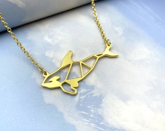 Orca Necklace, killer whale Jewelry, ocean theme gift for her, gold plated, Geometric Design by Glorikami