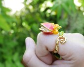 Pink, Flower Ring, Piranha Plant, Monster Jewelry, Plant Jewelry, Fantasy Ring, Fairy jewelry, Adjustable Ring, Fantasy Gift, Birthday Gift