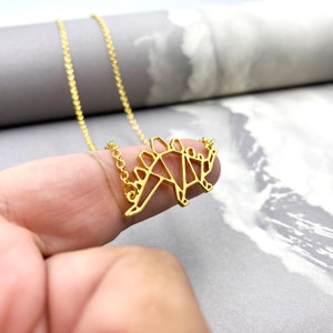 Origami Stegosaurus Necklace, Dinosaur Jewelry, Prehistoric Gift, Geometric Dino Pendant Necklace for Women & Kids