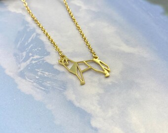 Origami Wolf necklace, Geometric Wolf jewelry, Dainty Animal necklace, Animal lover gift