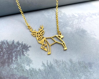 Gometric Deer necklace, reindeer Jewelry, antler pendant, Unique Birthday gift, Gold Plated Charm, best friend gift