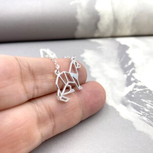 Origami Ferret Necklace, Pet memorial Jewelry for women, Geometric Nature Necklace, Animal lover gift Silver Plated