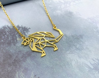 Fantasy Dragon necklace, Gold Plated, sci-fi jewelry, Geometric Animal, Birthday gift, Graduation gift