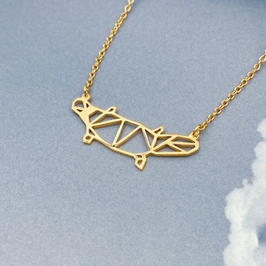 Origami Platypus Necklace: Gold Plated Geometric Animal Jewelry