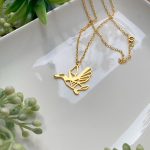 Flying Mallard Duck Necklace, Geometric Bird Jewelry, Animal lover gift, Gold Plated Pendant Necklace