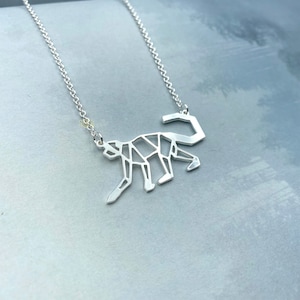 Origami Monkey Necklace: Geometric Animal Pendant, Gold or Silver Plated