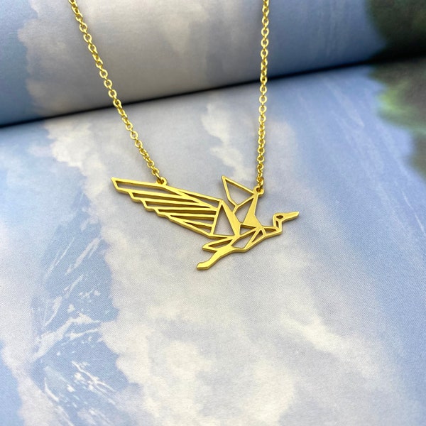 Origami Blue heron Necklace, Bird jewelry, bird lover gift, bird watching gift