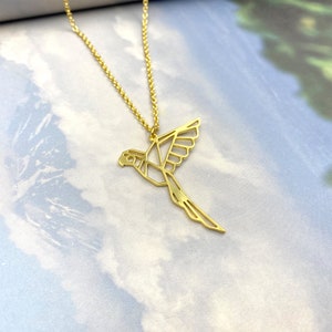 Origami Parrot necklace, Parakeet Jewelry, Pet bird memorial, Tropical Jewelry, bird watching gift, Nature lover, Necklace for women