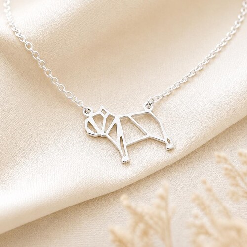 English Bulldog Necklace: Origami Dog Jewelry Gift