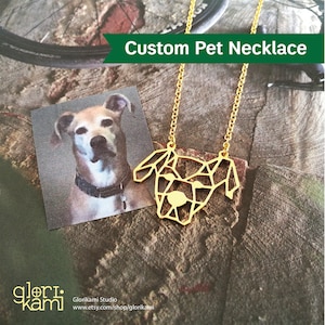 Custom dog Necklace, Geometric Personalized Pet Jewelry, Dog Lover Gift, Dog Memorial Picture, Modern Geometric Outline Pendant