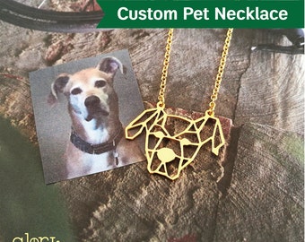 Custom dog Necklace, Personalized Dog necklace, pet memorial gift in geometric and origami style