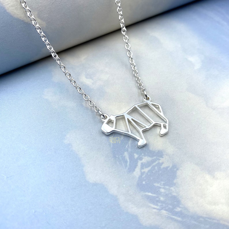 Origami Capybara necklace, Geometric animal Jewelry, Pet necklace for women, Modern Pendant necklace Silver Plated