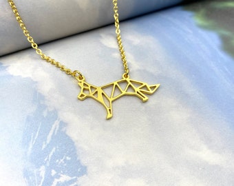 Geometric Fox necklace, Gold Plated, Forest Animal Jewelry, Fox lover gift for Women & Girls