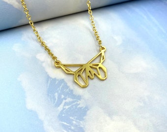 Origami Butterfly necklace, Gold Plated, Geometric Butterfly jewelry, insect lover Gift, Necklace for Best friend