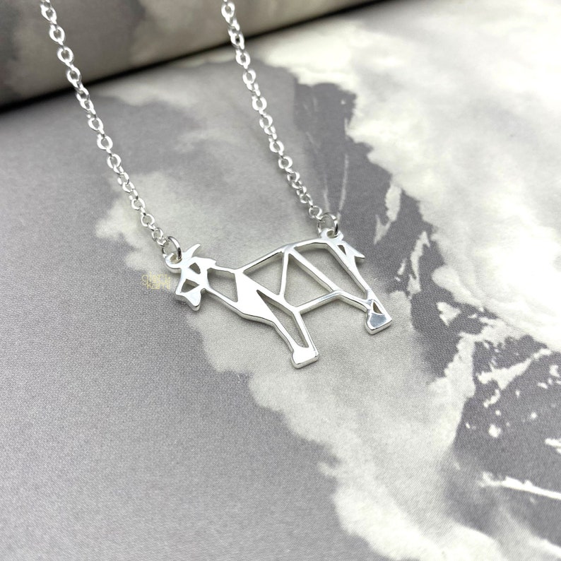 Tiny Goat necklace, Origami Pet Pendant, farm animal Jewelry, Unique Gift for women, Vegan Necklace image 1
