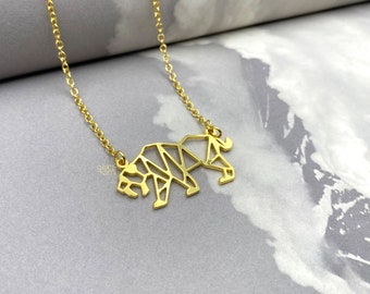 Saber tooth tiger necklace, Gold Plated, Dinosaur Lovers, prehistoric animal, sci-fi Jewelry, Ice Age Gifts, Geometric Necklace