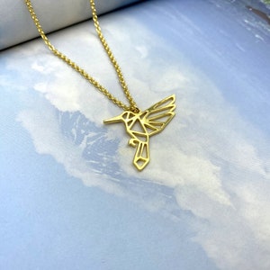 Origami-ketting kolibrie: vergulde geometrische vogelsieraden